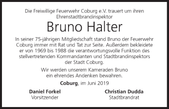 Anzeige von Bruno Halter von MGO