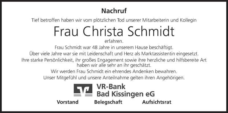  Traueranzeige für Christa Schmidt vom 25.06.2019 aus MGO