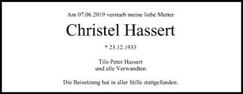 Anzeige von Christel Hassert von MGO