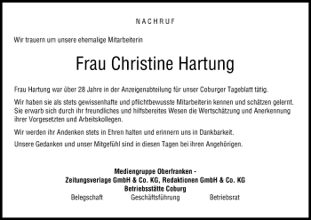 Anzeige von Christine Hartung von MGO