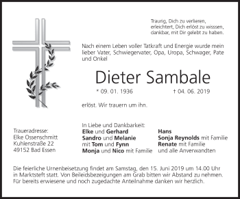 Anzeige von Dieter Sambale von MGO