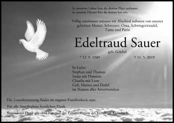 Anzeige von Edeltraud Sauer von MGO