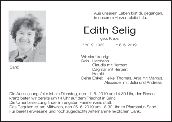 Anzeige von Edith Selig von MGO