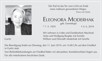 Anzeige von Eleonora Moderhak von MGO