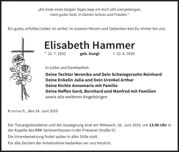 Anzeige von Elisabeth Hammer von MGO