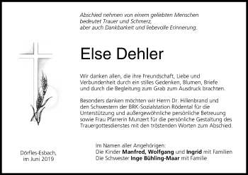 Anzeige von Else Dehler von MGO