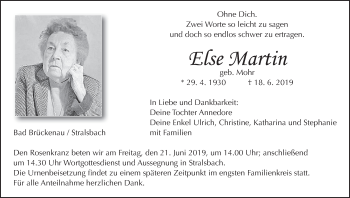 Anzeige von Else Martin von MGO