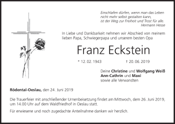 Anzeige von Franz Eckstein von MGO