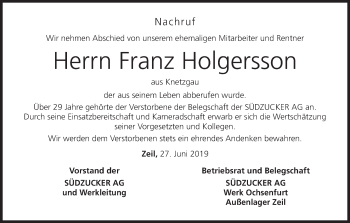 Anzeige von Franz Holgersson von MGO