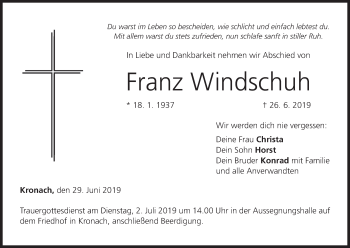 Anzeige von Franz Windschuh von MGO