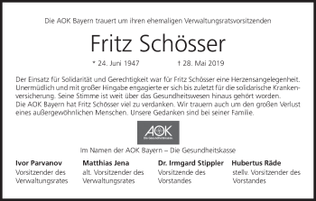 Anzeige von Fritz Schösser von MGO