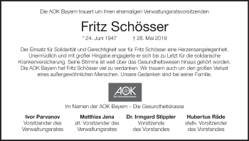 Anzeige von Fritz Schösser von MGO