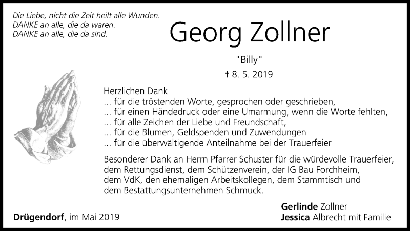  Traueranzeige für Georg Zollner vom 08.06.2019 aus MGO
