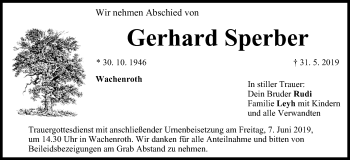 Anzeige von Gerhard Sperber von MGO