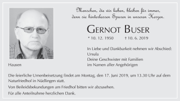 Anzeige von Gernot Buser von MGO