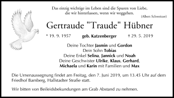 Anzeige von Gertraude Hübner von MGO