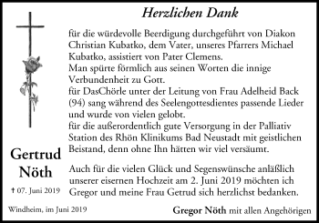 Anzeige von Gertrud Nöth von MGO