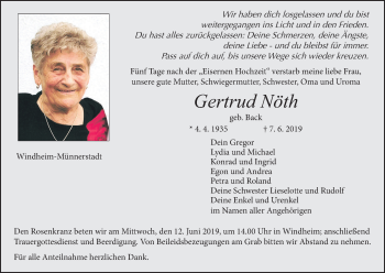 Anzeige von Gertrud Nöth von MGO