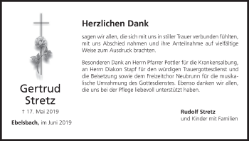 Anzeige von Gertrud Stretz von MGO