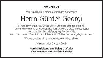 Anzeige von Günter Georgi von MGO