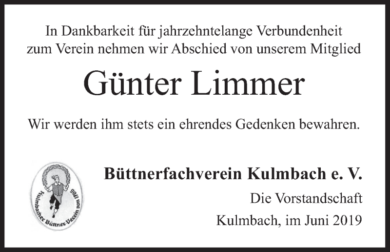  Traueranzeige für Günter Limmer vom 17.06.2019 aus MGO