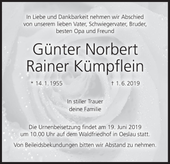 Anzeige von Günter Norbert Rainer Kümpflein von MGO