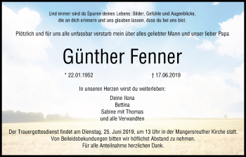 Anzeige von Günther Fenner von MGO