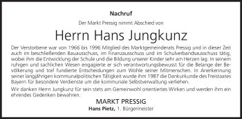 Anzeige von Hans Jungkunz von MGO