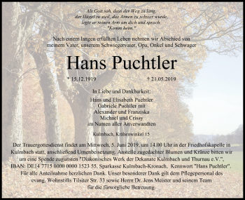 Anzeige von Hans Puchtler von MGO