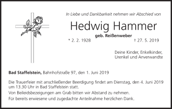 Anzeige von Hedwig Hammer von MGO