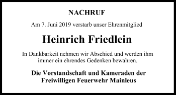 Anzeige von Heinrich Friedlein von MGO