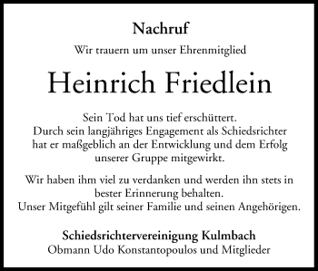 Anzeige von Heinrich Friedlein von MGO