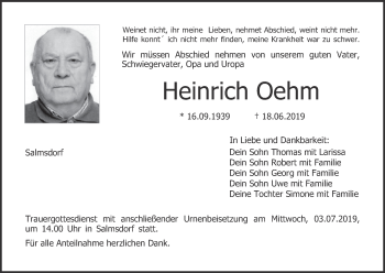 Anzeige von Heinrich Oehm von MGO