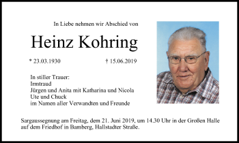 Anzeige von Heinz Kohring von MGO