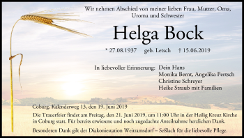 Anzeige von Helga Bock von MGO