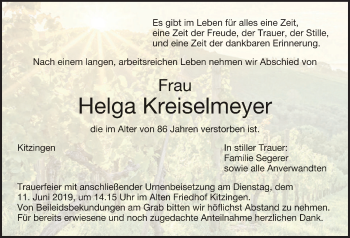 Anzeige von Helga Kreiselmeyer von MGO