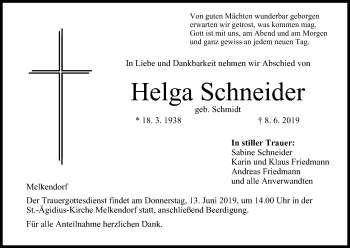 Anzeige von Helga Schneider von MGO
