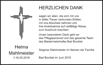 Anzeige von Helma Mahlmeister von MGO