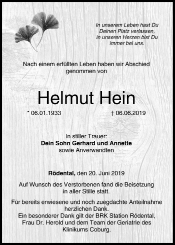 Anzeige von Helmut Hein von MGO