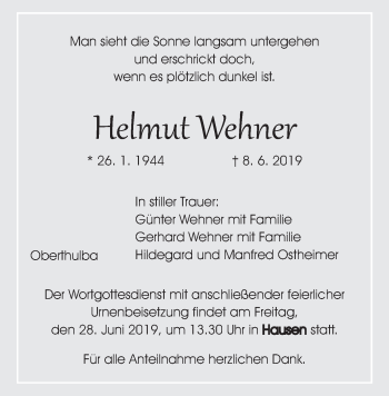 Anzeige von Helmut Wehner von MGO