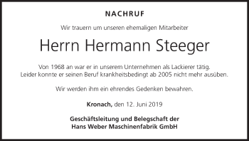 Anzeige von Hermann Steeger von MGO
