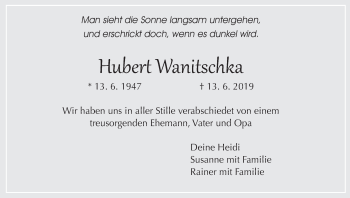 Anzeige von Hubert Wanitschka von MGO