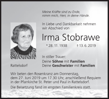Anzeige von Irma Stobrawe von MGO