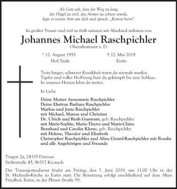 Anzeige von Johannes Michael Raschpichler von MGO