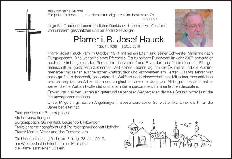 Traueranzeige für Josef Hauck vom 08.06.2019 aus MGO