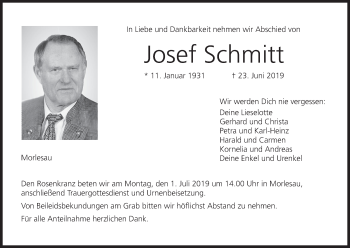 Anzeige von Josef Schmitt von MGO
