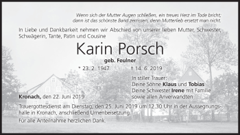 Anzeige von Karin Porsch von MGO