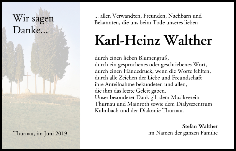 Traueranzeige für Karl-Heinz Walther vom 29.06.2019 aus MGO
