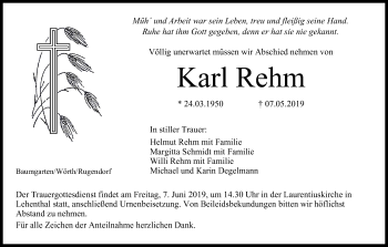 Anzeige von Karl Rehm von MGO