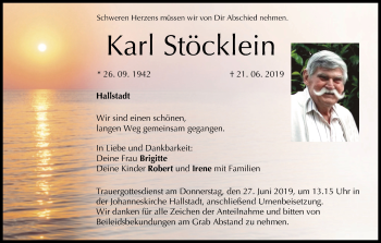 Anzeige von Karl Stöcklein von MGO